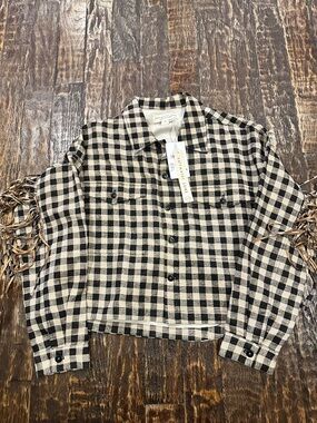 saltwater LUXE Black & Cream Checked Button-Up Shirt jacket NWT